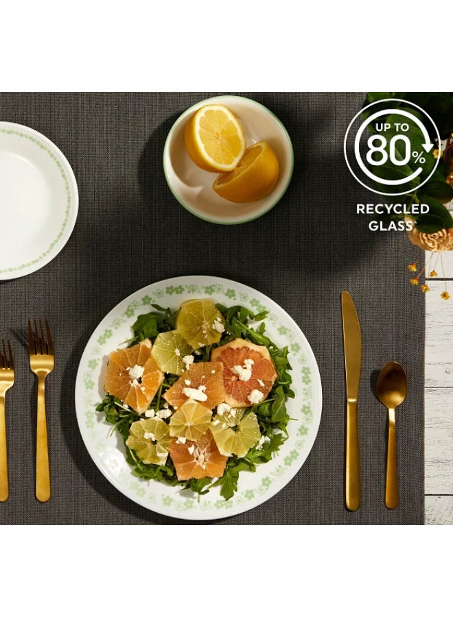 Corelle Spring Blossom Green 12-Piece Dinnerware Set, Vitrelle Glass, Chips & Crack Resistant, Lightweight & Stackable, Dishwasher & Microwave Safe, Service for 4, Includes 4 Dinner Plates, 4 Side Plates & 4 Bowls - Image 4